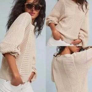 Anthropologie Moth Reese Kimono Sleeve Pullover Cream Oversized Sweater - SM